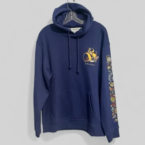 Scotch & Soda Hoodie Men’s Size Medium Floral Graphic Embroidered Navy Blue NWT - Picture 2 of 9